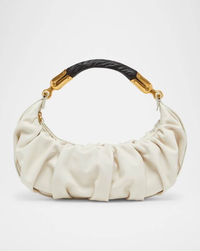 Ebene Medium Ruched Top-Handle Bag in Leather